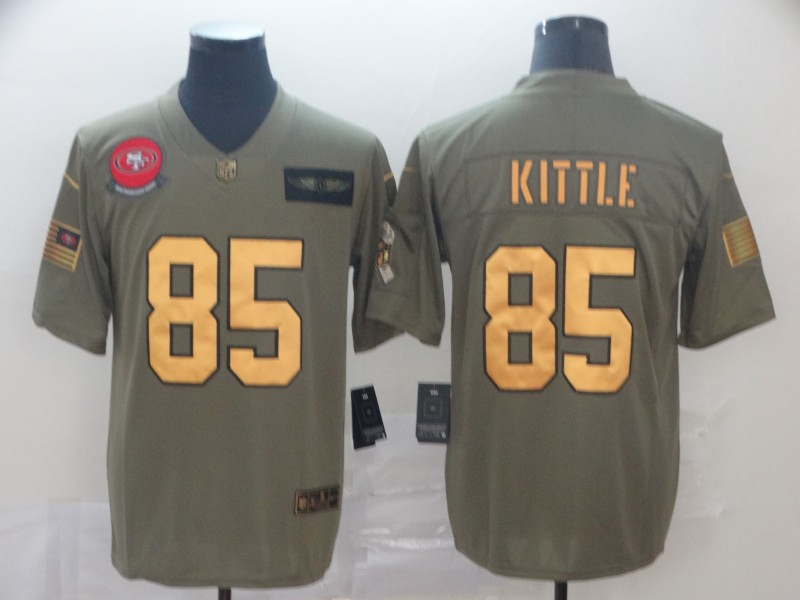 Nike 49ers 85 George Kittle 2019 Olive Gold Salute To Service Limited Jersey