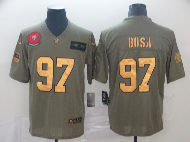Nike 49ers 97 Nick Bosa 2019 Olive Gold Salute To Service Limited Jersey