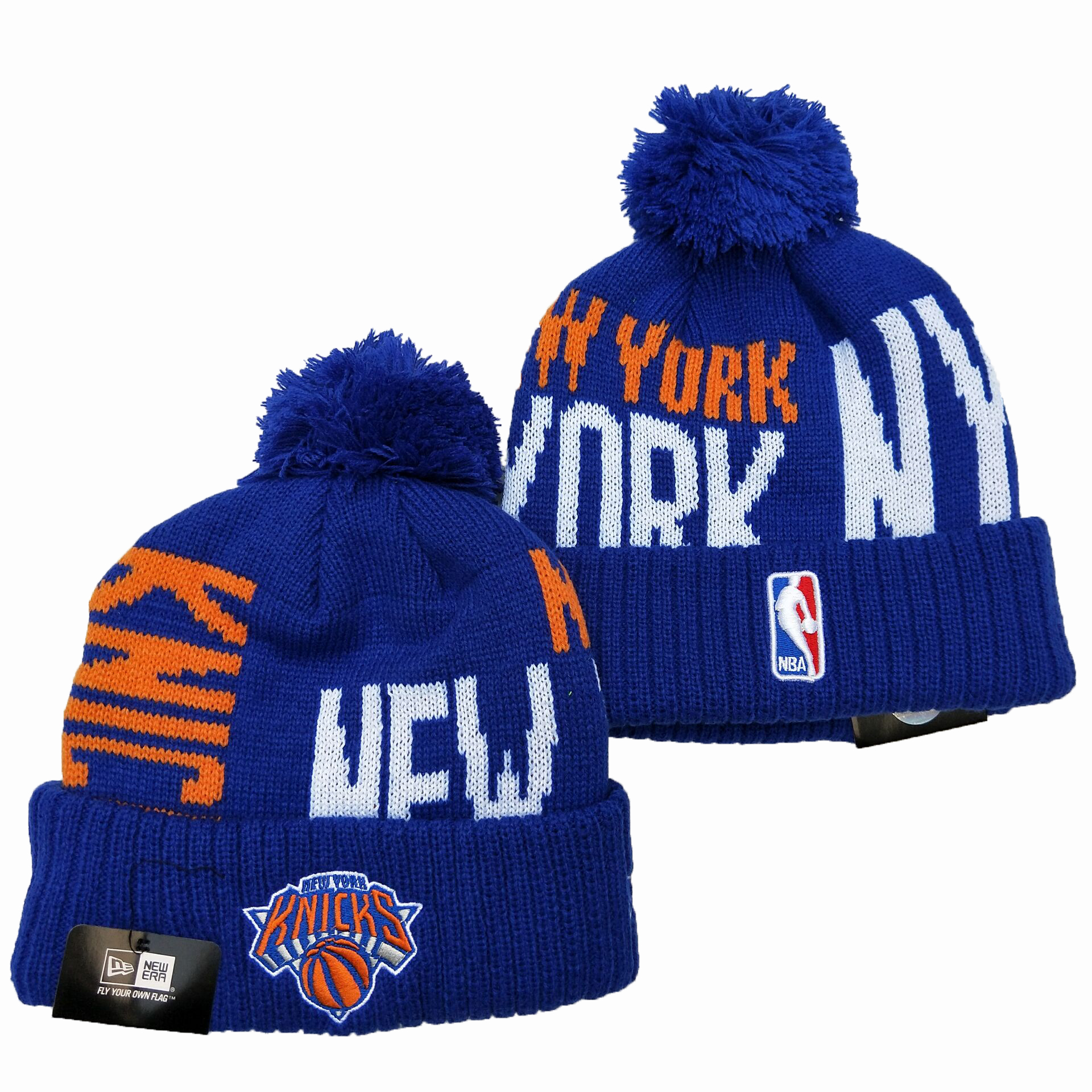 Knicks Team Logo Blue Pom Knit Hat YD