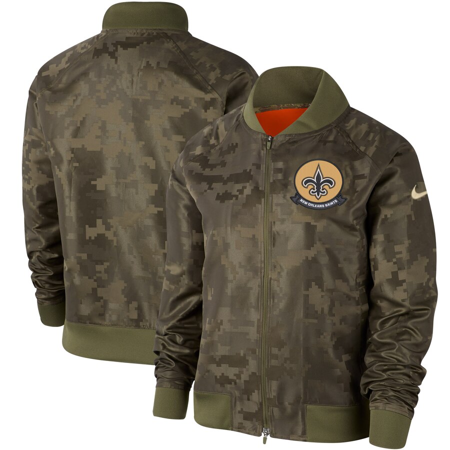 Women's New Orleans Saints Nike Olive 2019 Salute to Service Full Zip Bomber Jacket