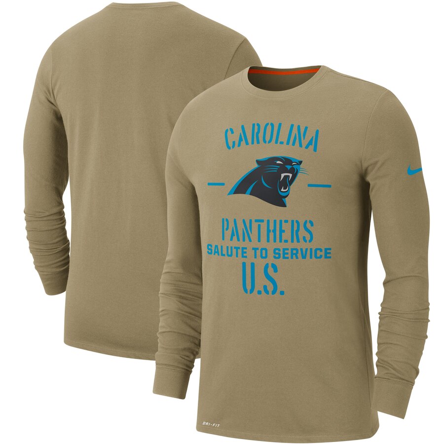Men's Carolina Panthers Nike Tan 2019 Salute to Service Sideline Performance Long Sleeve Shirt