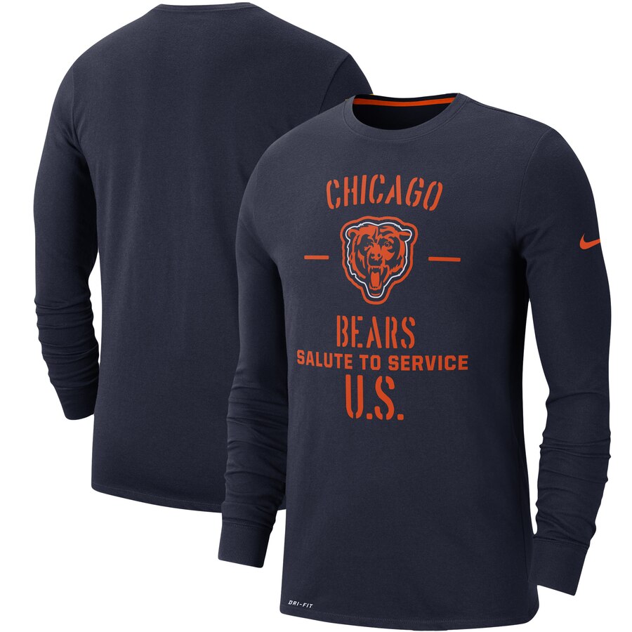 Men's Chicago Bears Nike Navy 2019 Salute to Service Sideline Performance Long Sleeve Shirt