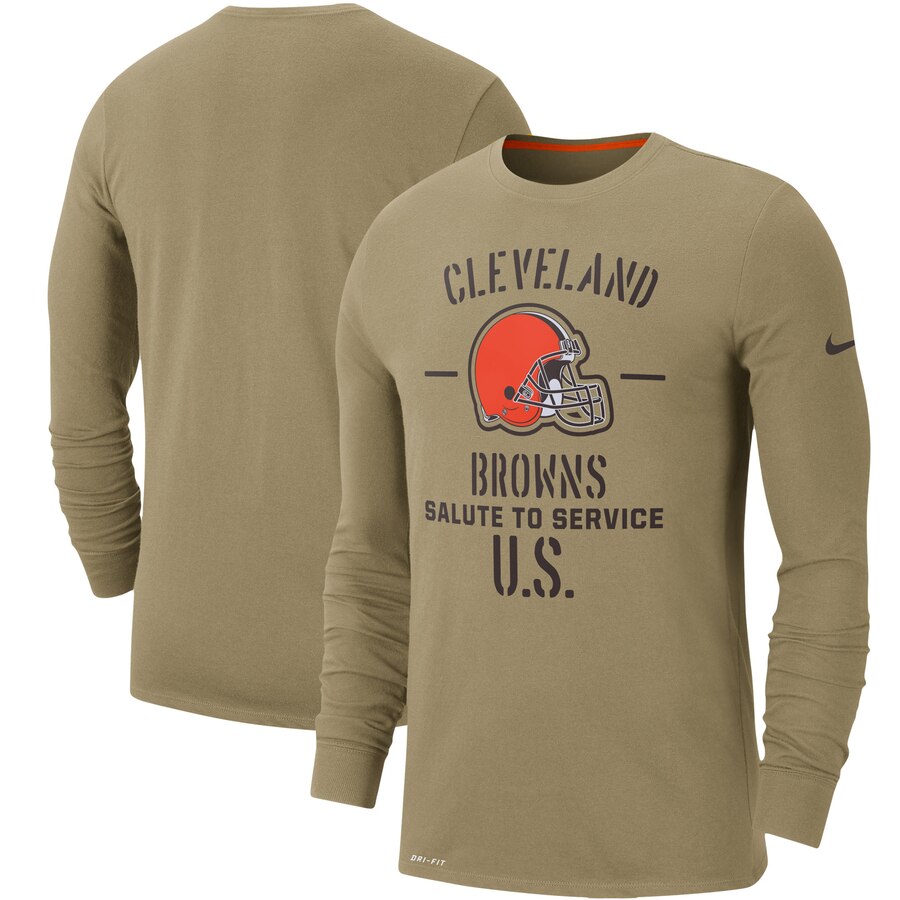 Men's Cleveland Browns Nike Tan 2019 Salute to Service Sideline Performance Long Sleeve Shirt