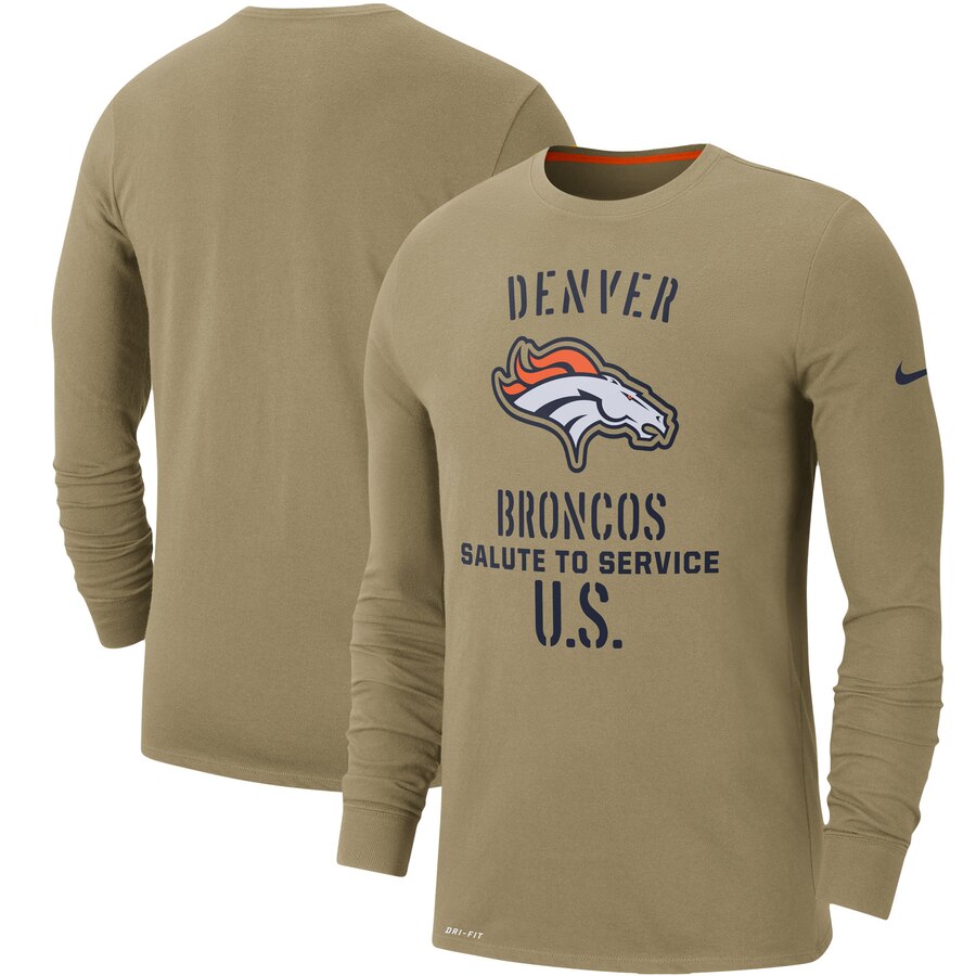 Men's Denver Broncos Nike Tan 2019 Salute to Service Sideline Performance Long Sleeve Shirt
