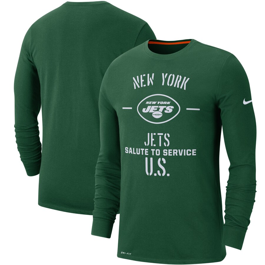 Men's New York Jets Nike Green 2019 Salute to Service Sideline Performance Long Sleeve Shirt