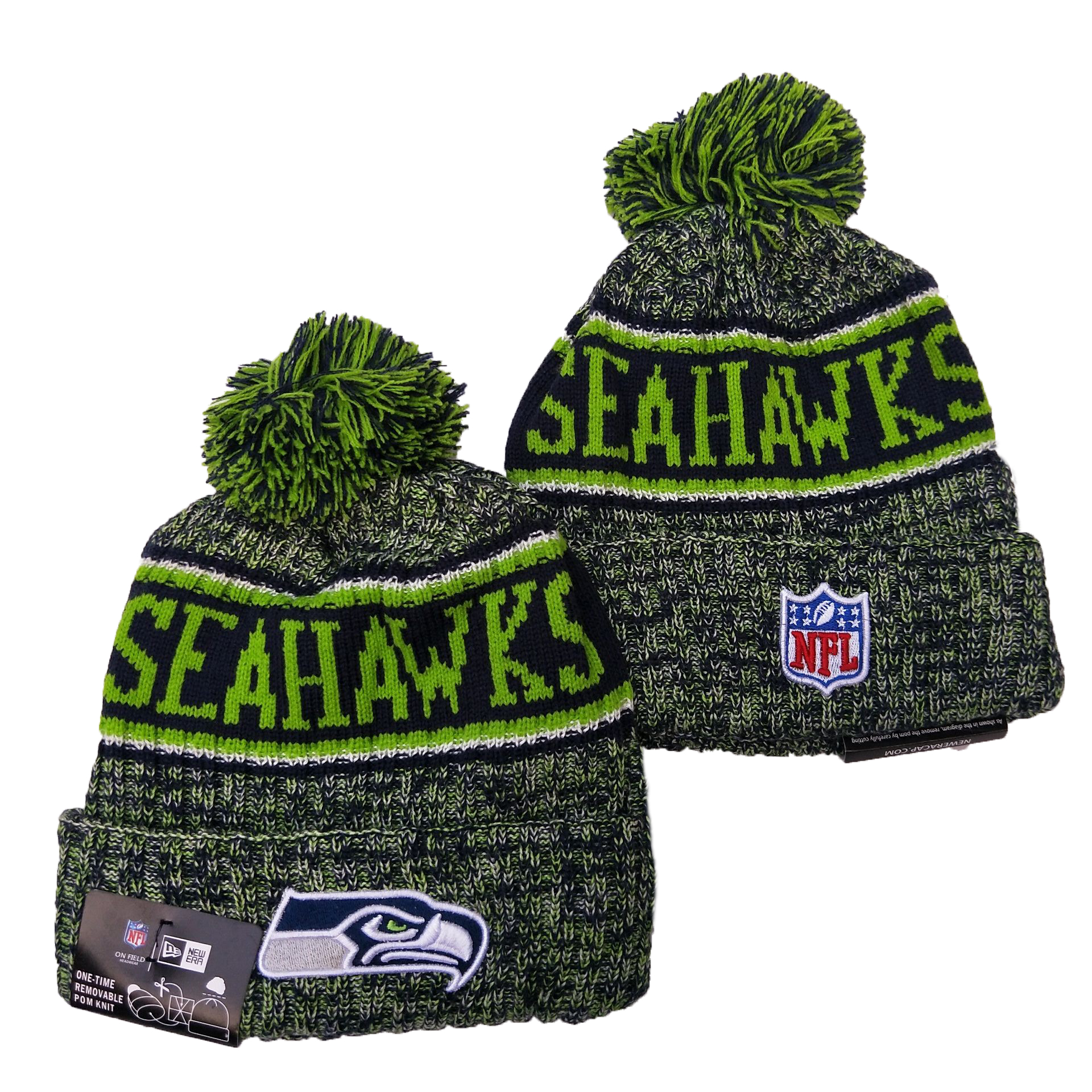 Seahawks Fresh Logo Green Pom Knit Hat YD