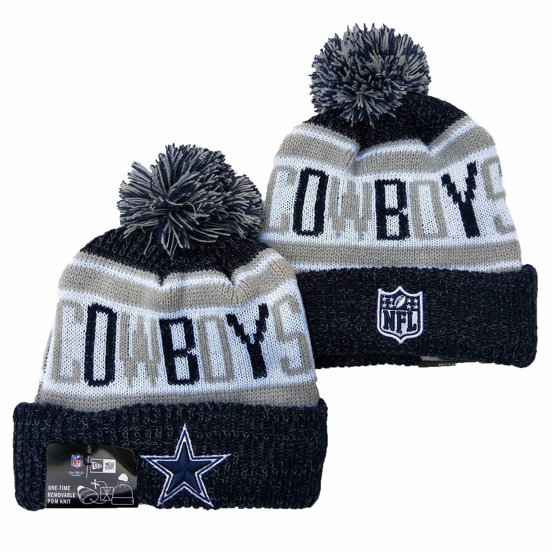 Cowboys Team Logo Navy Pom Knit Hat YD