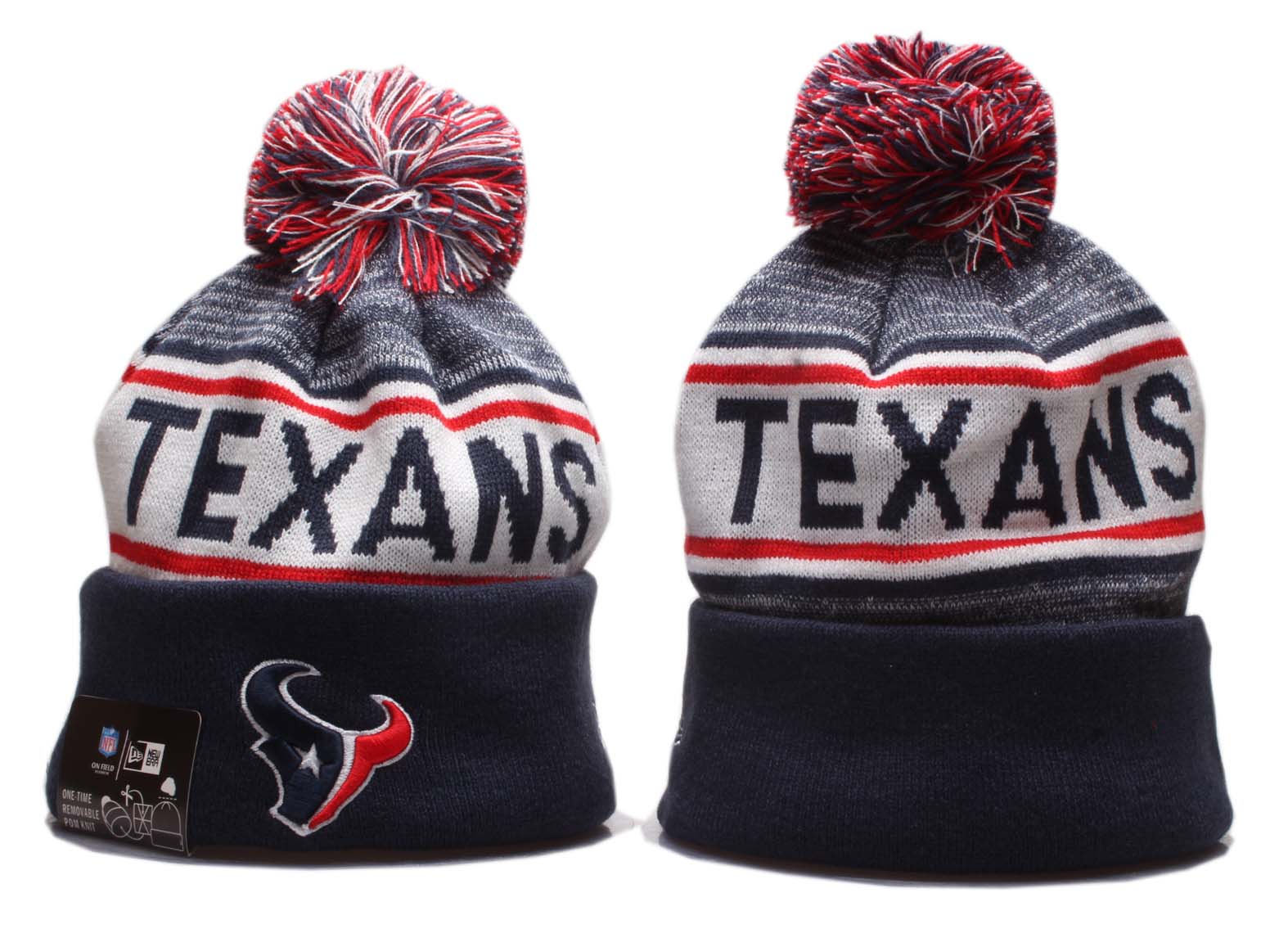 Texans Team Logo Navy Pom Knit Hat YP