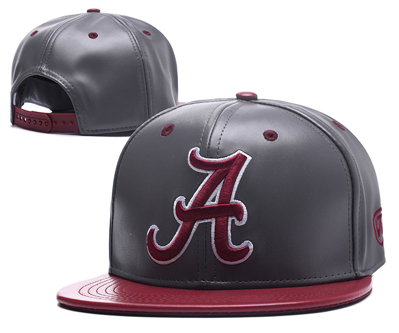 Alabama Crimson Tide Team Logo Gray Leather Adjustable Hat GS