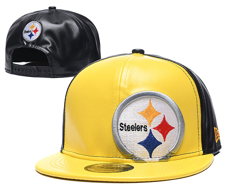Steelers Team Logo Yellow Black Leather Adjustable Hat GS