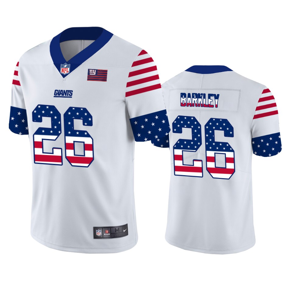 Nike Giants 26 Saquon Barkley White USA Flag Fashion Limited Jersey