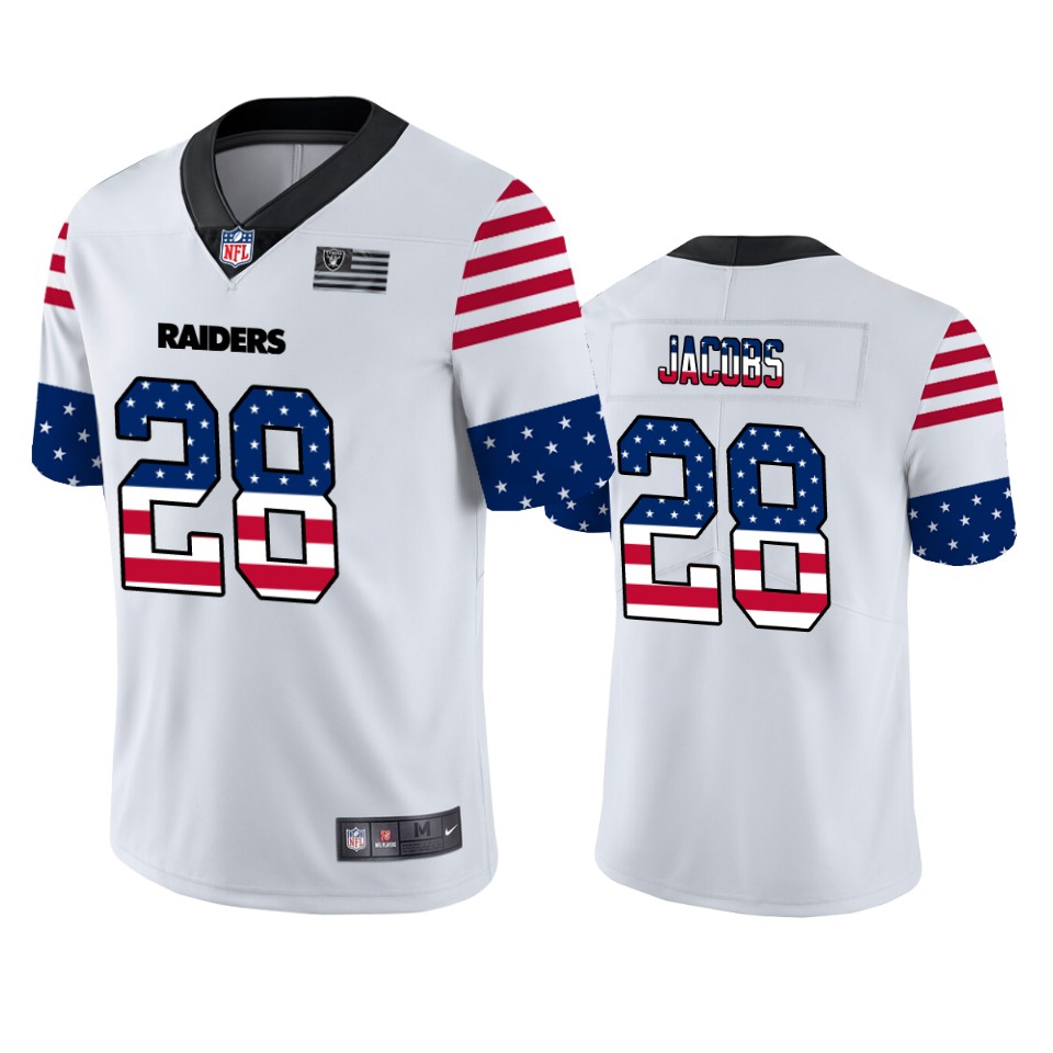 Nike Raiders 28 Josh Jacobs White USA Flag Fashion Limited Jersey