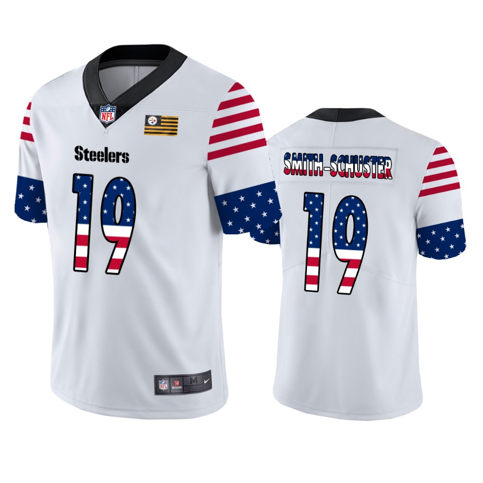 Nike Steelers 19 JuJu Smith-Schuster White USA Flag Fashion Limited Jersey