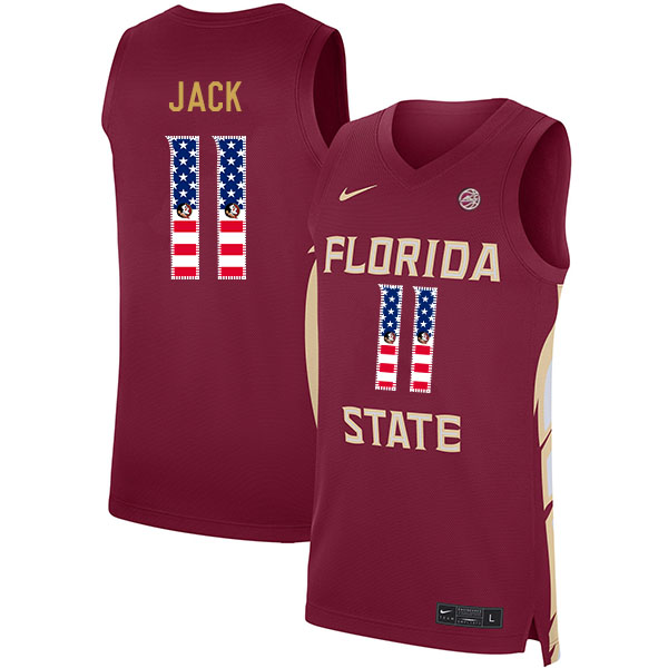 Florida State Seminoles 11 Nathanael Jack Red Nike USA Flag Basketball College Jersey