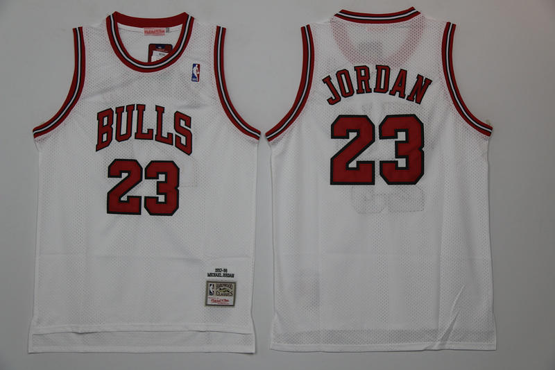 Bulls 23 Michael Jordan White Hardwood Classics Mesh Jerseys