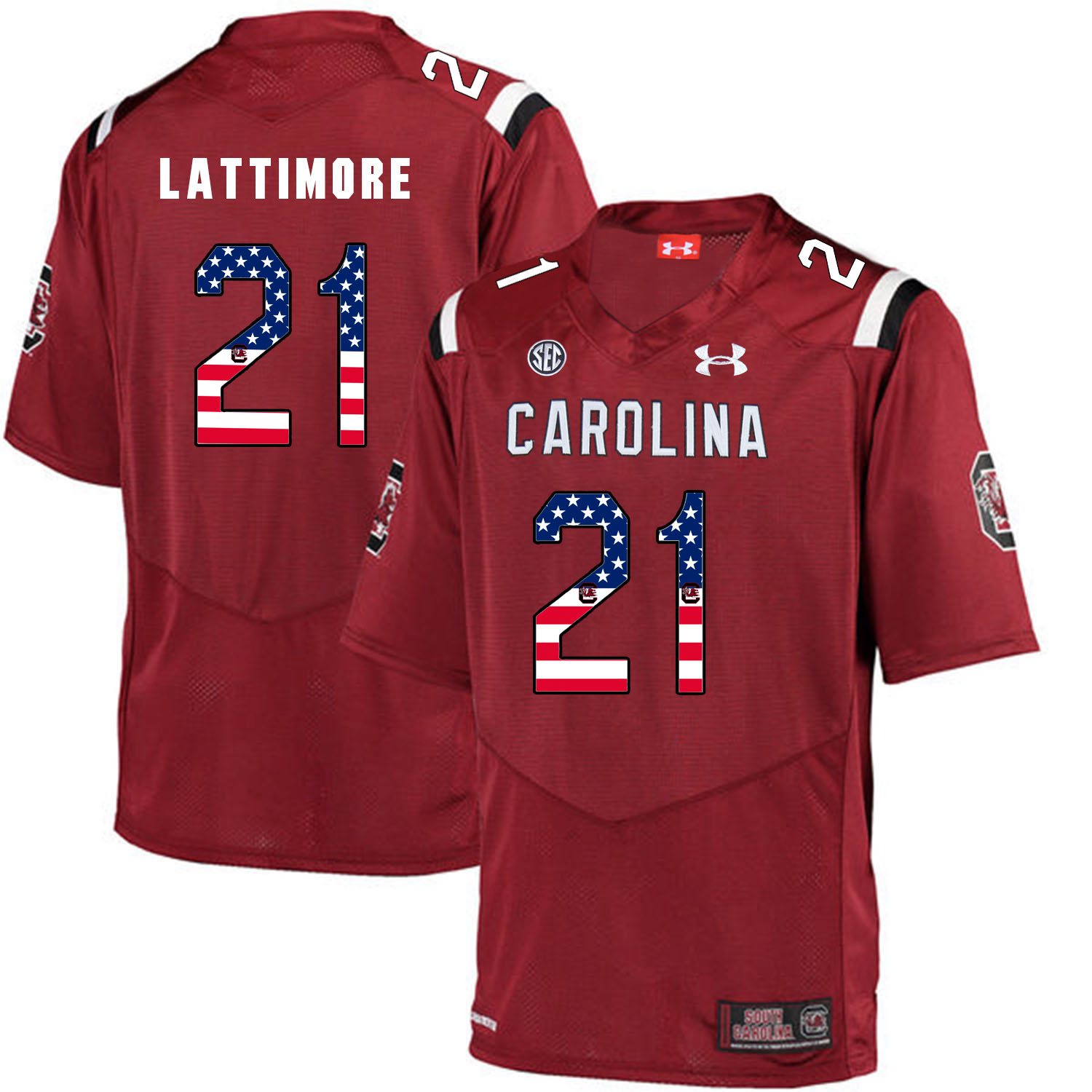 South Carolina Gamecocks 21 Marcus Lattimore Red USA Flag College Football Jersey