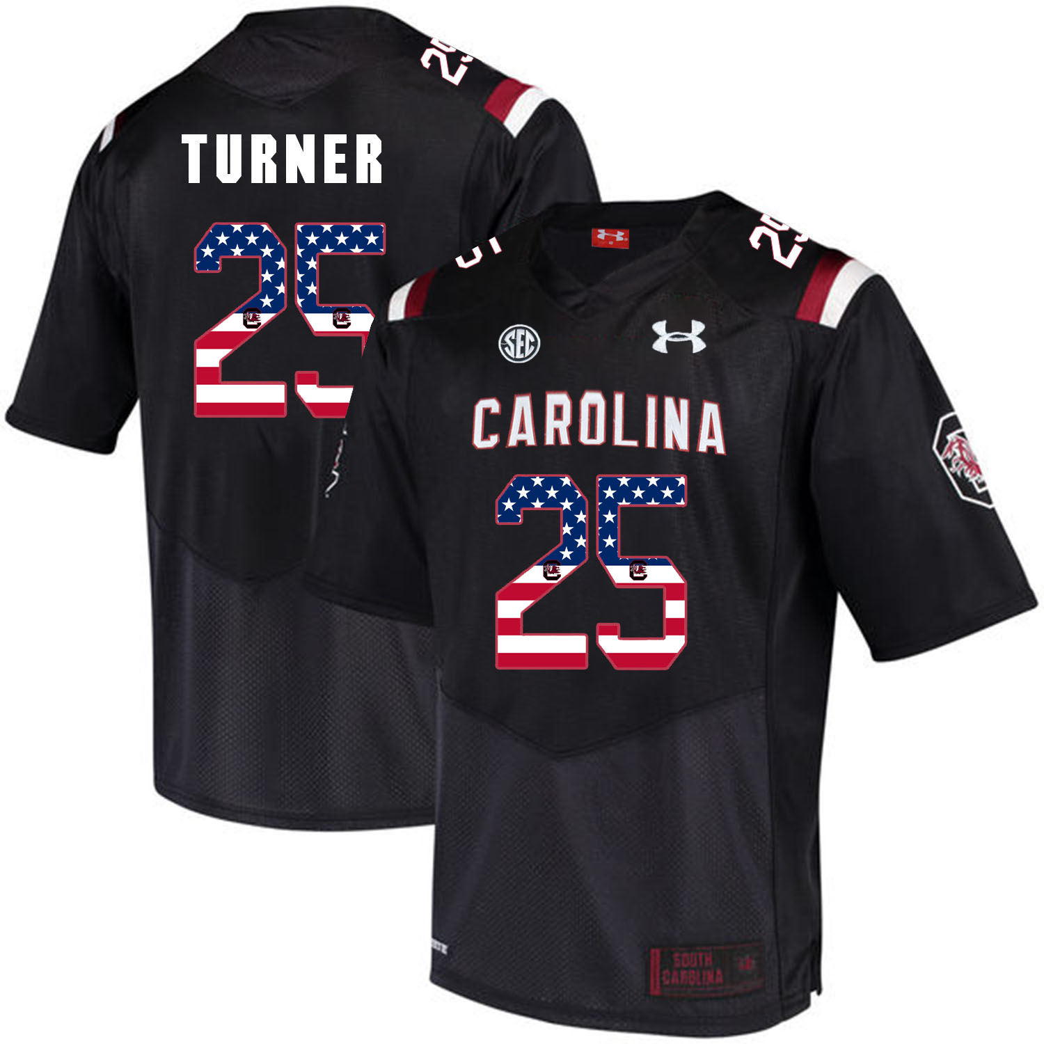 South Carolina Gamecocks 25 A.J. Turner Black USA Flag College Football Jersey