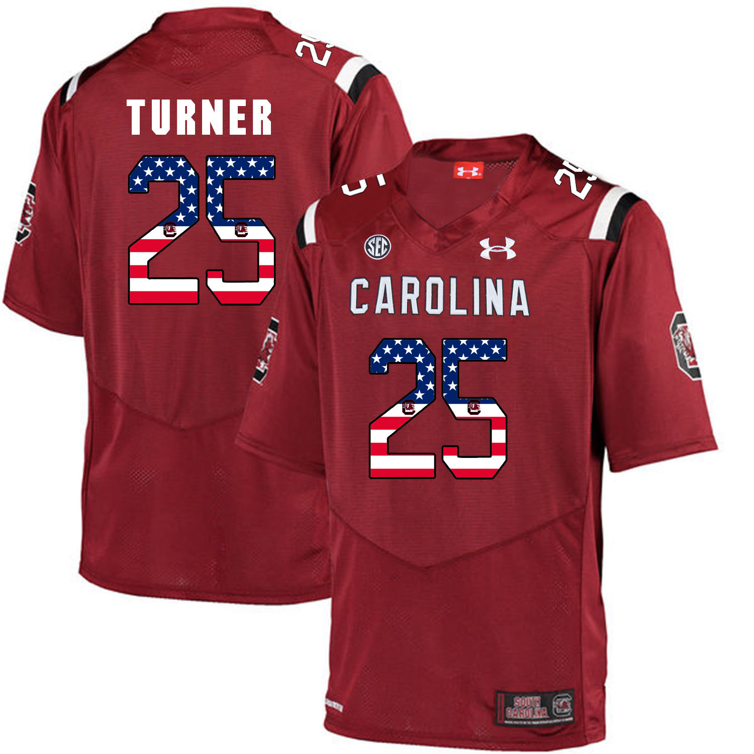 South Carolina Gamecocks 25 A.J. Turner Red USA Flag College Football Jersey