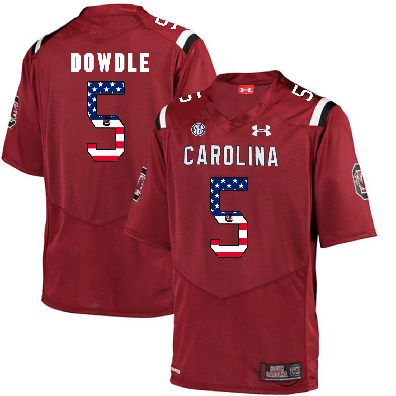 South Carolina Gamecocks 5 Rico Dowdle Red USA Flag College Football Jersey