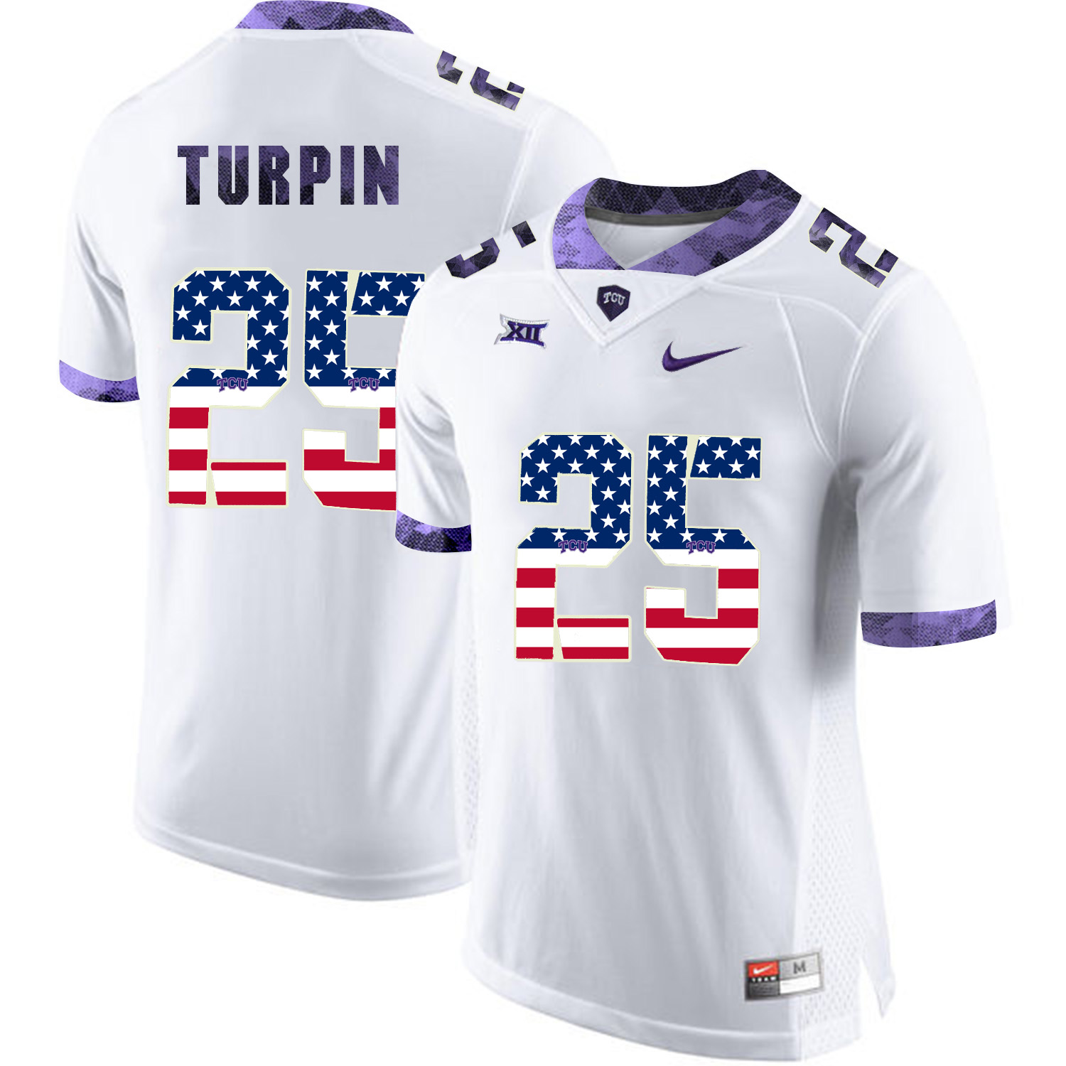 TCU Horned Frogs 25 TURPIN White USA Flag College Football Jersey