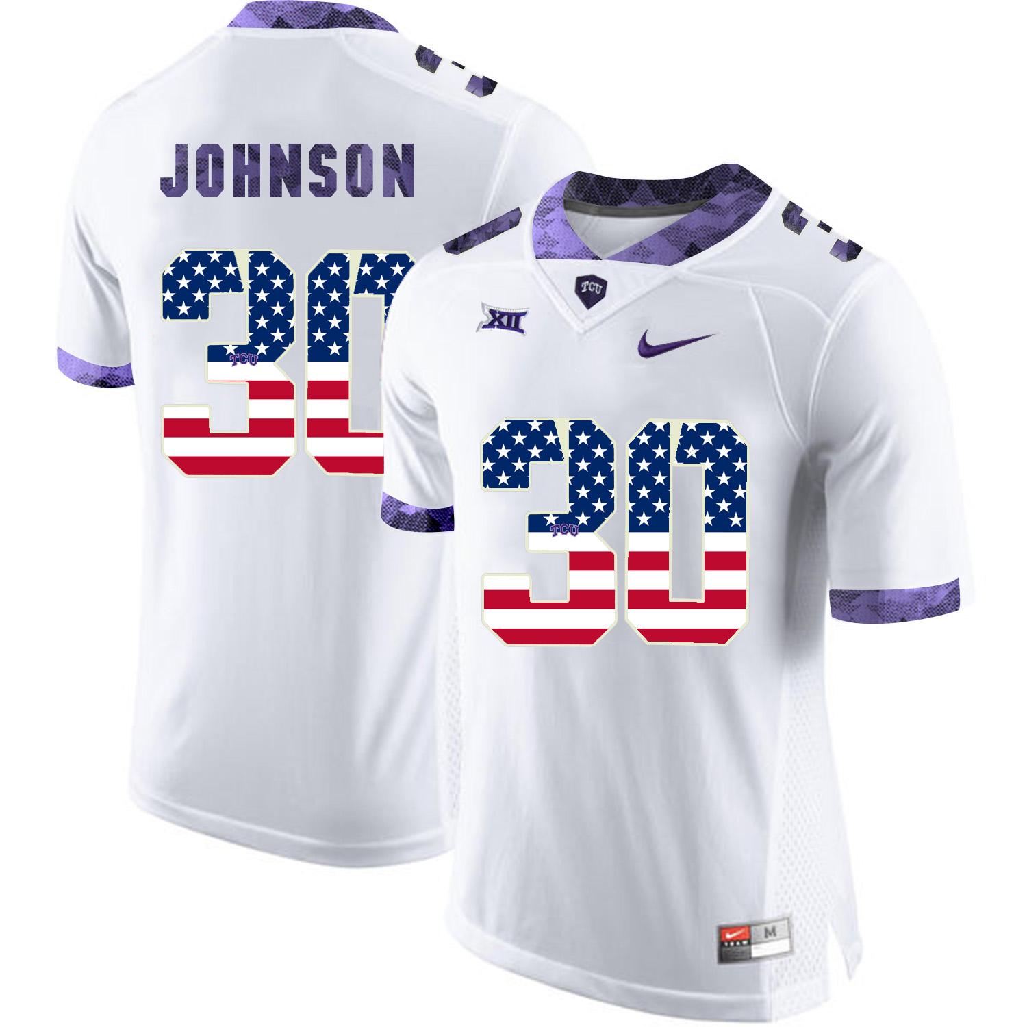 TCU Horned Frogs 30 Denzel Johnson White USA Flag College Football Jersey