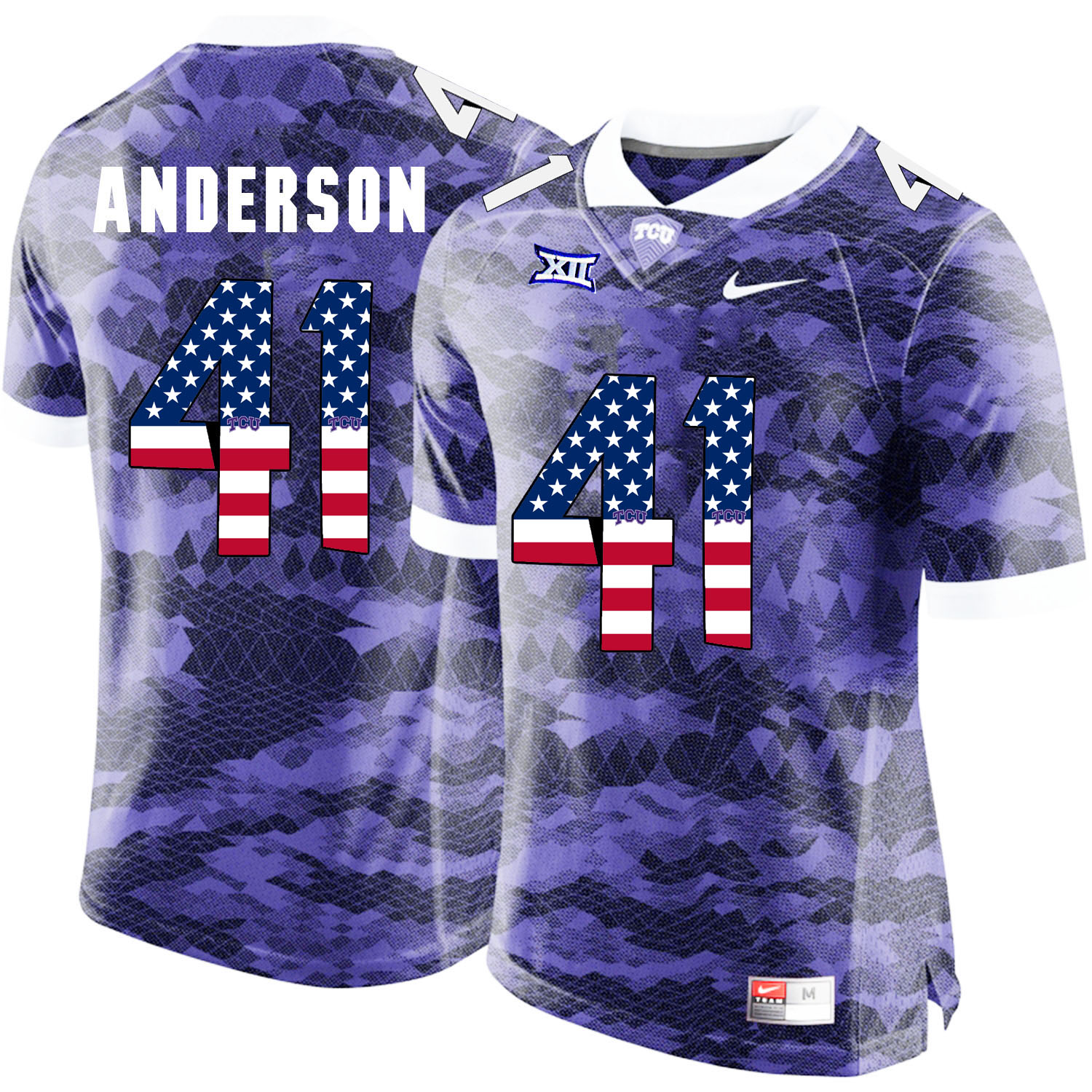 TCU Horned Frogs 41 Jonathan Anderson Purple USA Flag College Football Jersey