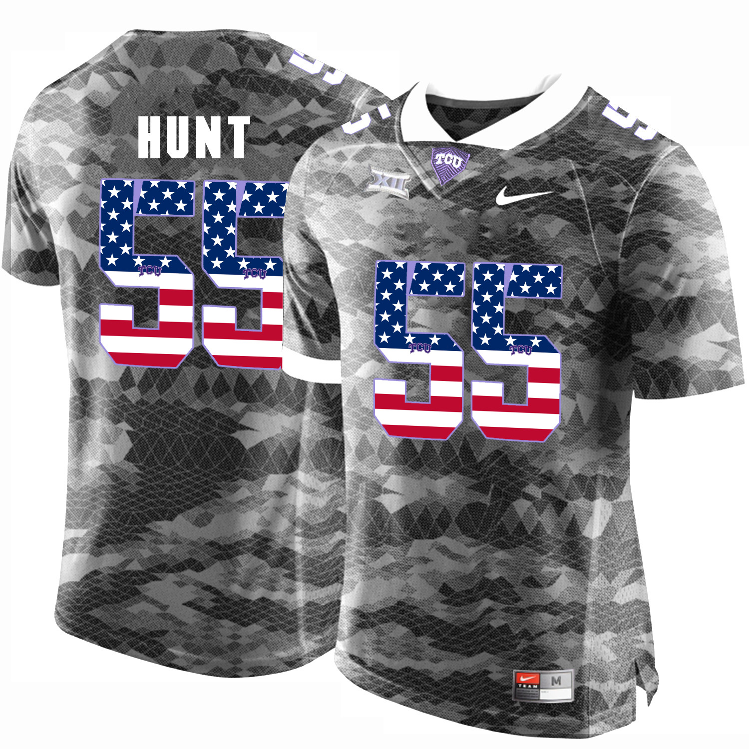 TCU Horned Frogs 55 Joey Hunt Gray USA Flag College Football Jersey