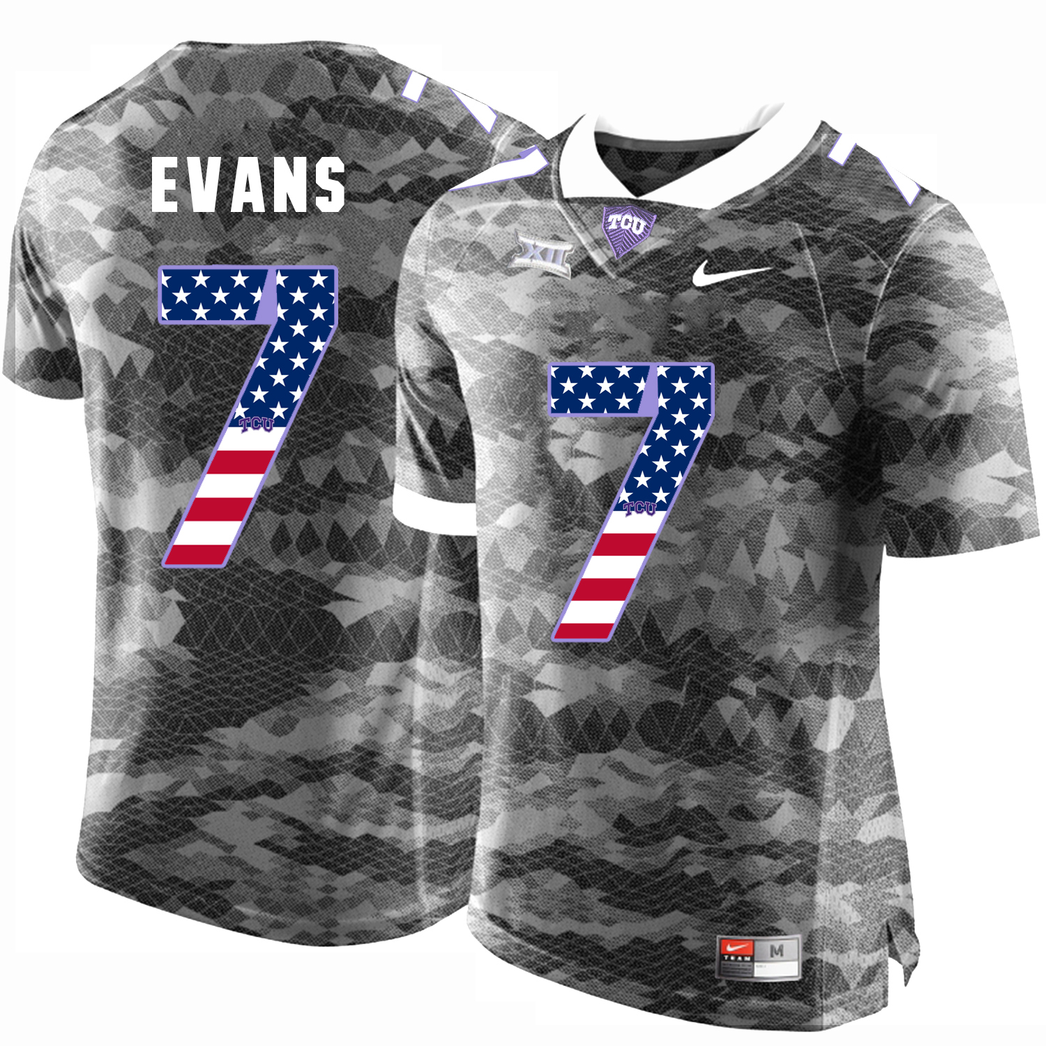 TCU Horned Frogs 7 EVANS Gray USA Flag College Football Jersey