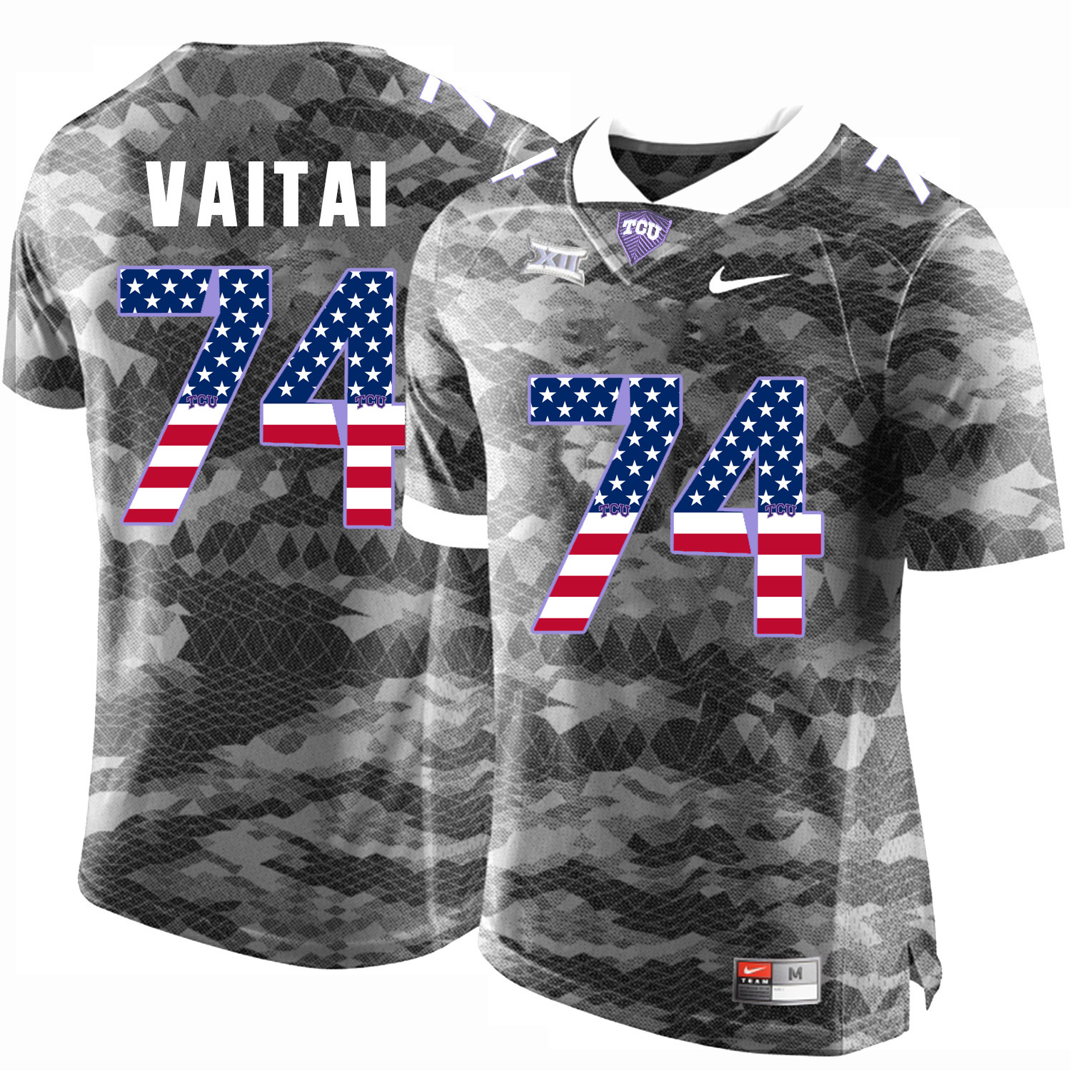 TCU Horned Frogs 74 Halapoulivaati Vaitai Gray USA Flag College Football Jersey