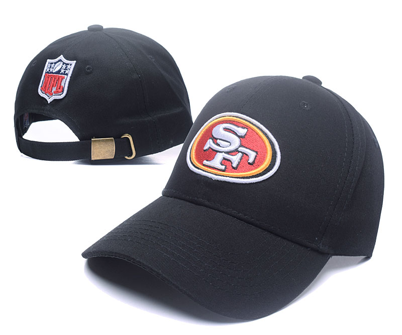 49ers Fresh Logo Black Peaked Adjustable Hat SG