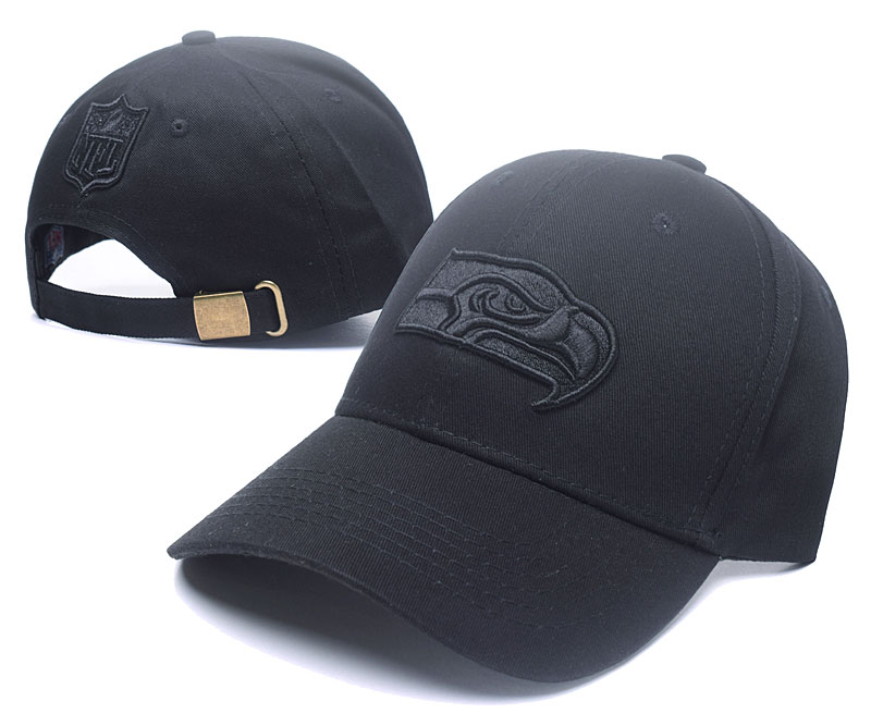 Seahawks Fresh Logo All Black Peaked Adjustable Hat SG