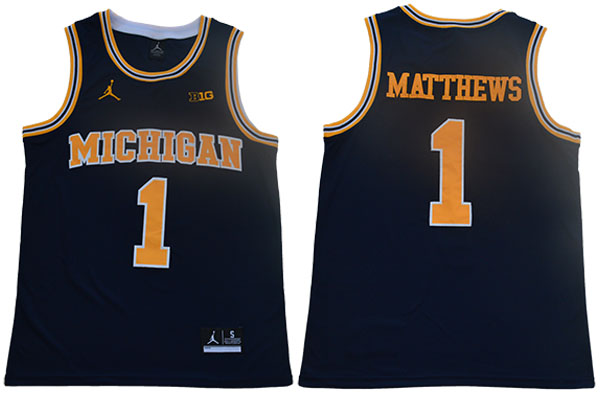 Michigan Wolverines 1 Charles Matthews Navy College Basketball Jersey