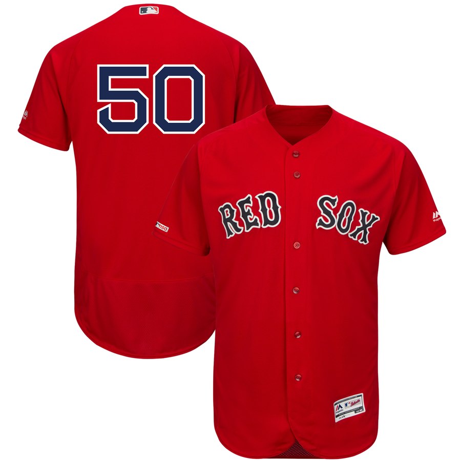 Red Sox 50 Mookie Betts Scarlet 150th Patch FlexBase Jersey