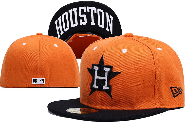 Astros Team Logo Orange Black Fitted Hat LX