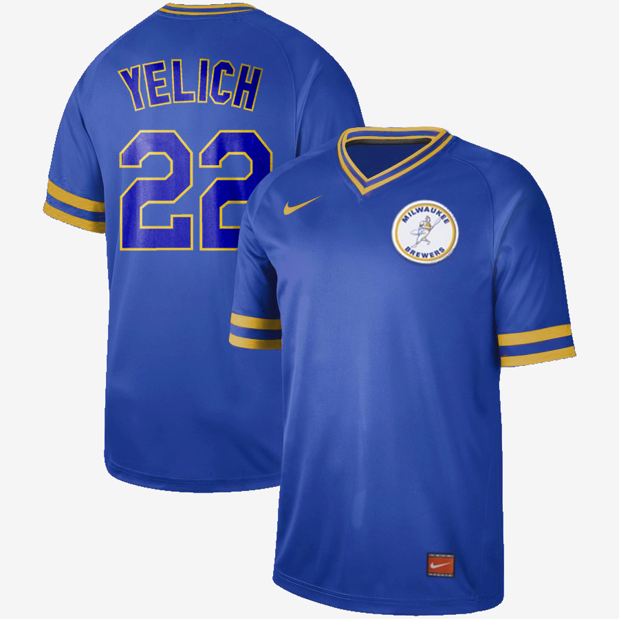 Brewers 22 Christian Yelich Royal Throwback Jersey