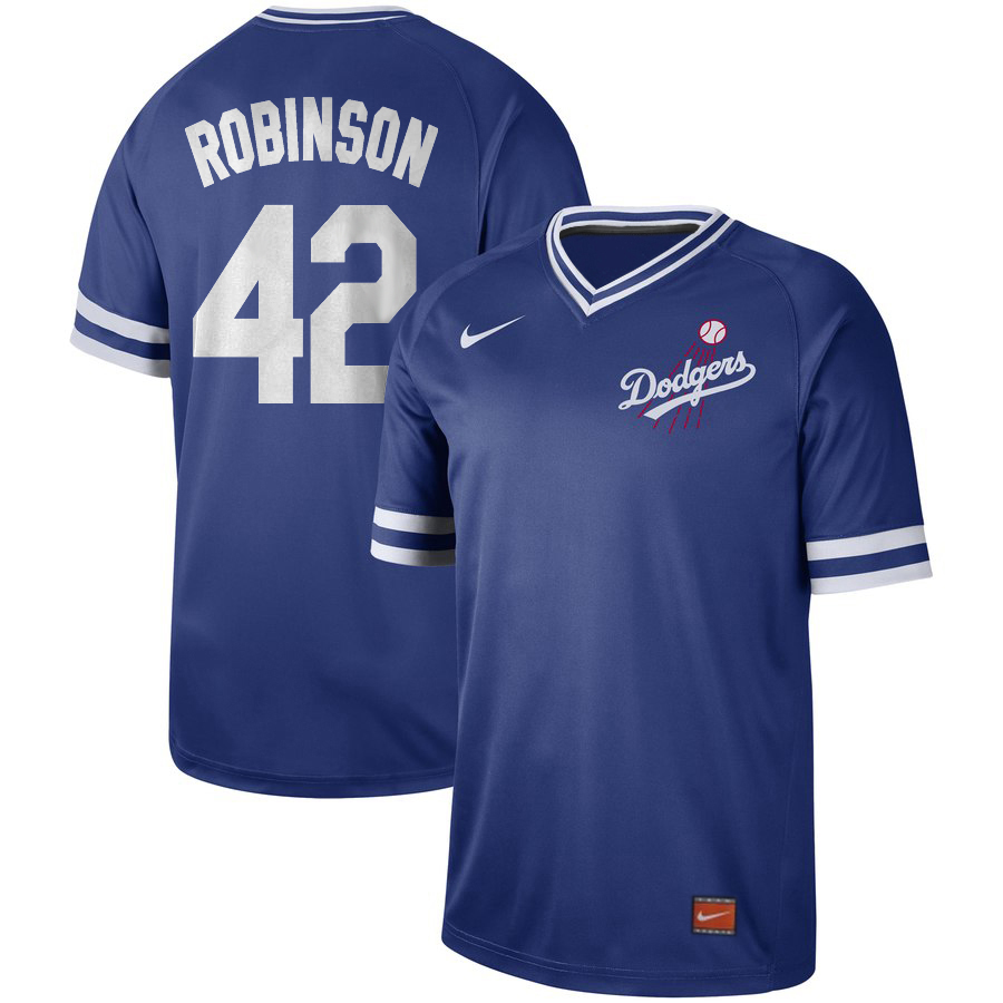 Dodgers 42 Jackie Robinson Blue Throwback Jersey
