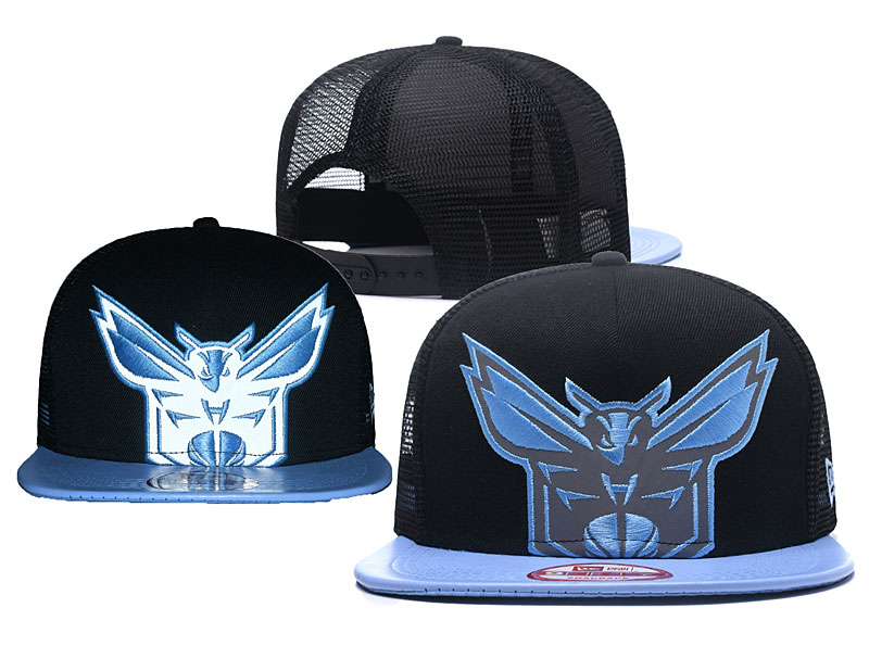 Hornets Fresh Logo Black Blue Hollow Carved Adjustable Hat GS