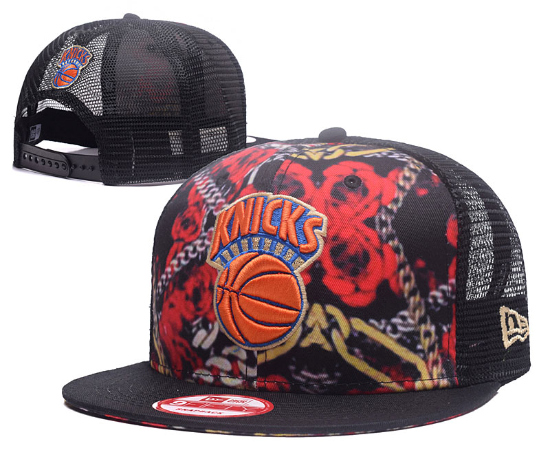 Knicks Team Logo All Black Flower Pattern Hollow Carved Adjustable Hat GS