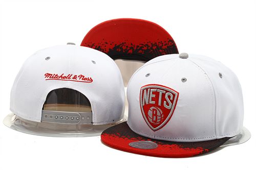 Nets Team Logo White Red Mitchell & Ness Adjustable Hat GS