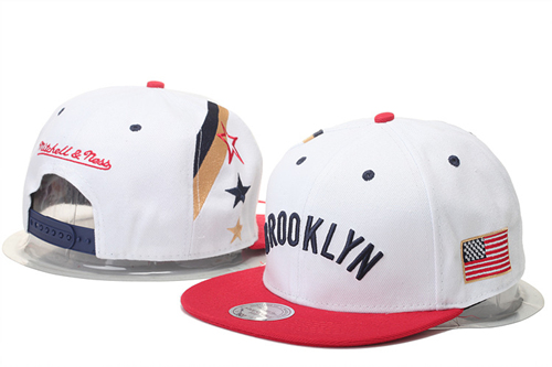 Nets Team Logo White Red With Star Mitchell & Ness Adjustable Hat GS