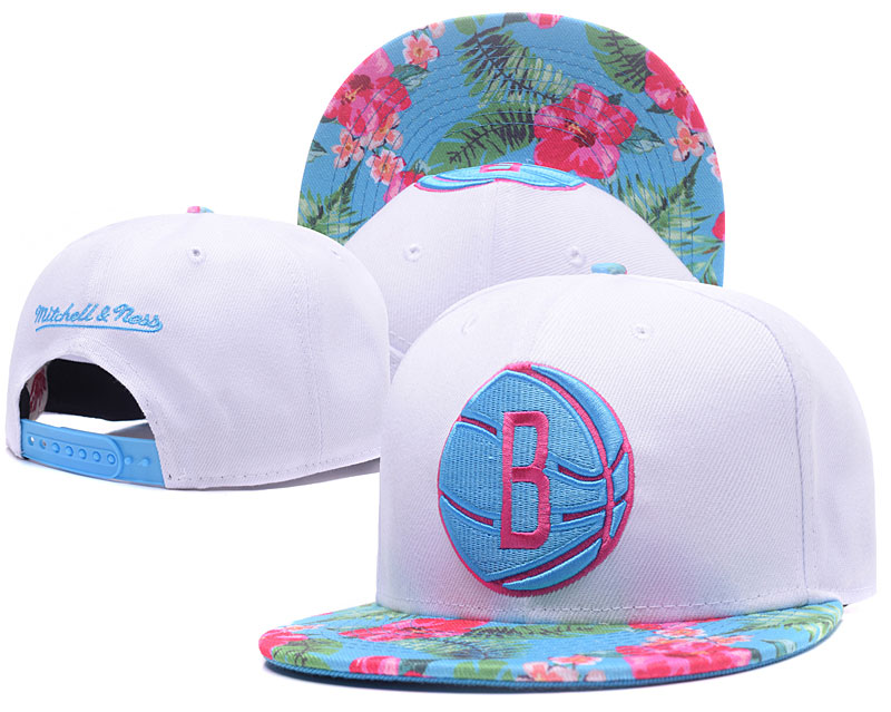 Nets Team Logo White With Flower Pattern Mitchell & Ness Adjustable Hat GS
