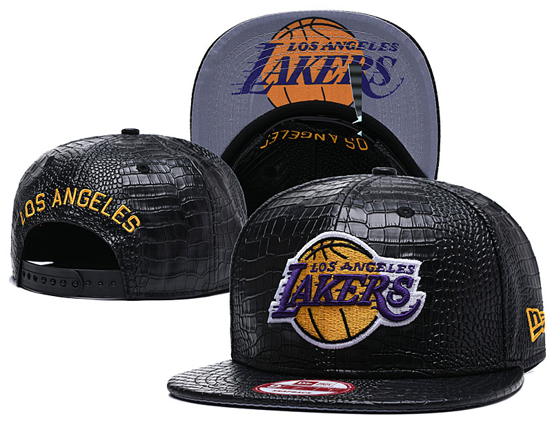 Lakers Fresh Logo Black Leather Adjustable Hat GS