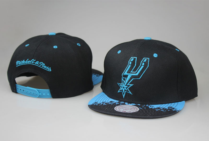 Spurs Fresh Logo Black Blue Mitchell & Ness Adjustable Hat LT