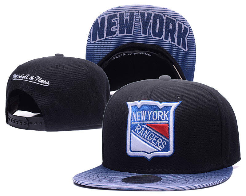Rangers Team Logo Black Blue Stripe Mitchell & Ness Adjustable Hat GS