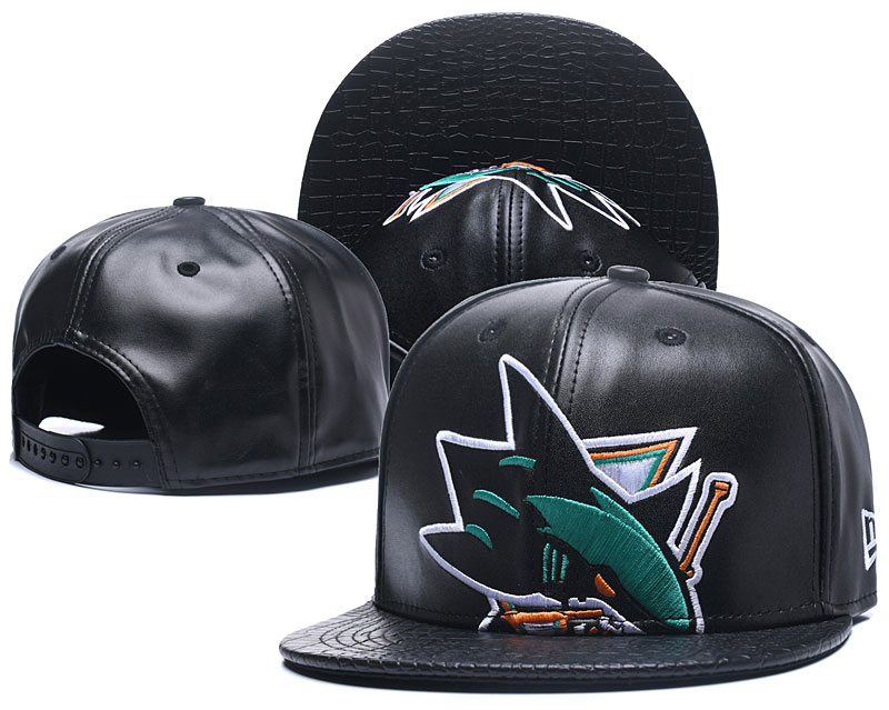 Sharks Team Logo Black Leather Adjustable Hat GS
