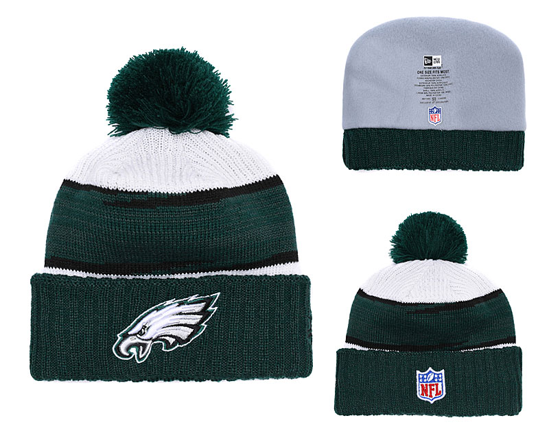 Eagles Team Logo Green White With Pom Knit Hat YD