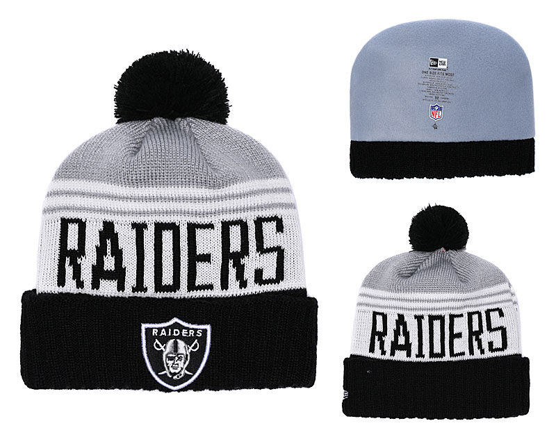 Raiders Team Logo Black Gray Cuffed Pom Knit Hat YD