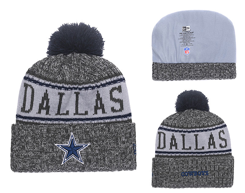 Cowboys Graphite 2018 NFL Sideline Pom Knit Hat YD