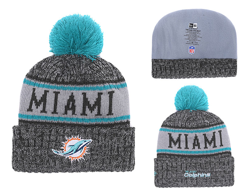 Dolphins Team Logo Gray Cuffed Pom Knit Hat YD
