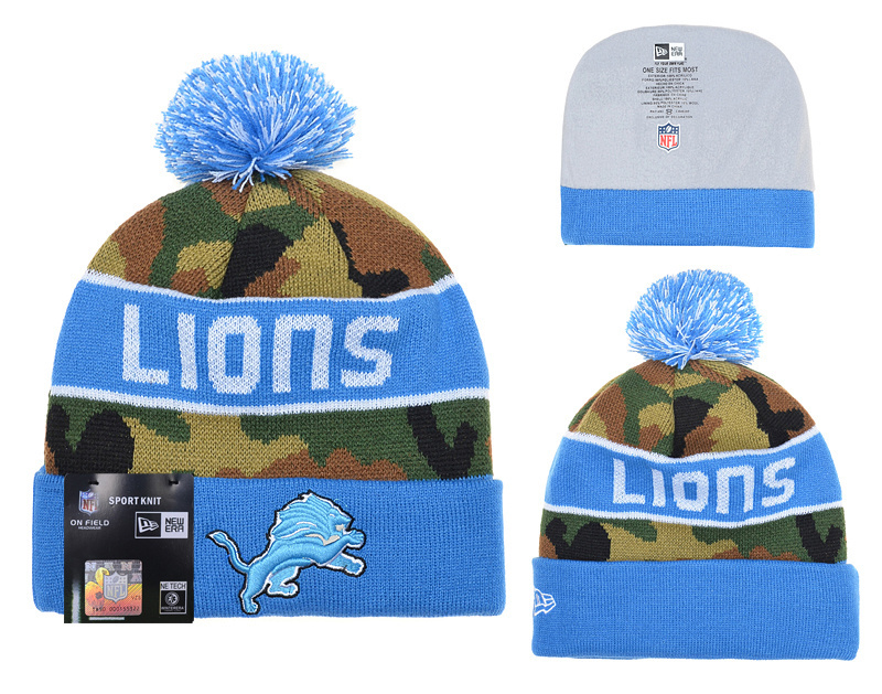 Lions Fresh Logo Camo Blue Pom Knit Hat YD